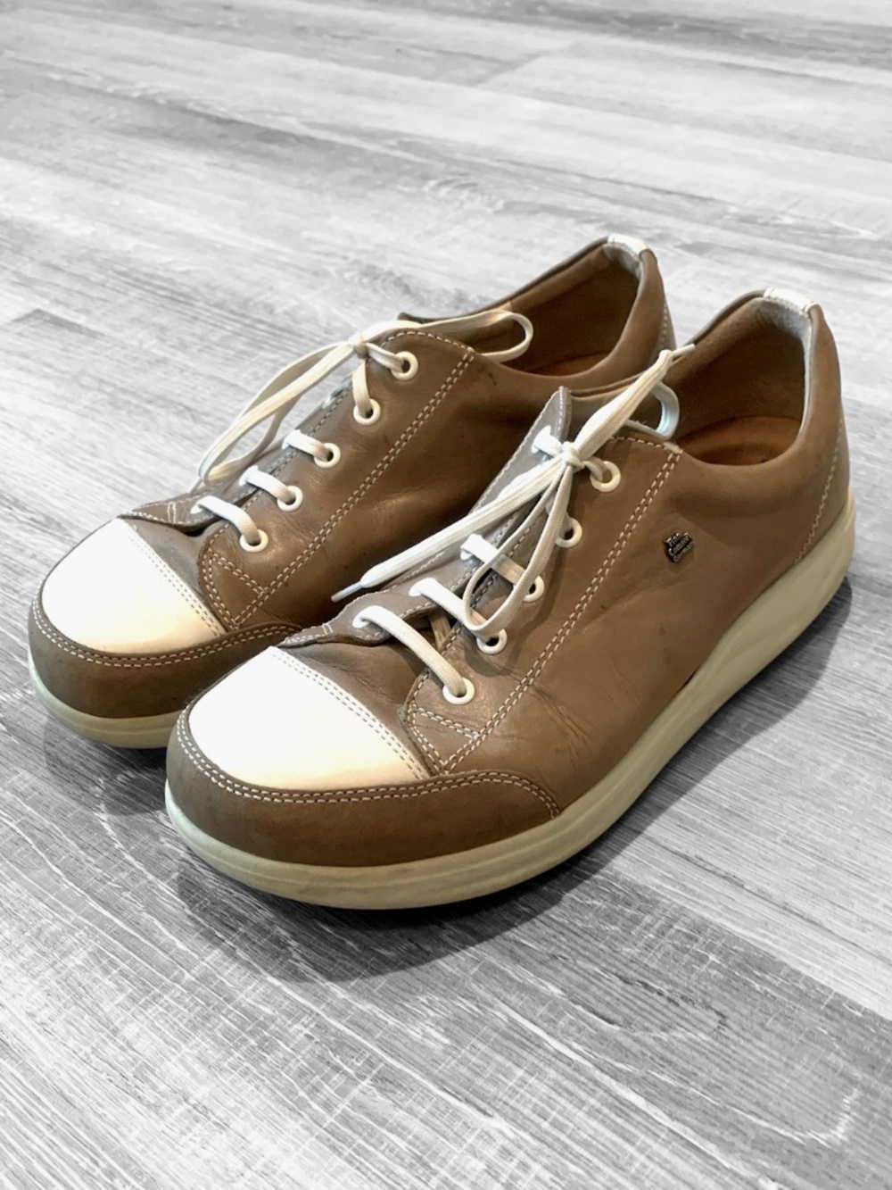 Finn Comfort Ikebukuro Leather Shoes Brown Taupe Lace-Up Sneakers Women's US 9.5